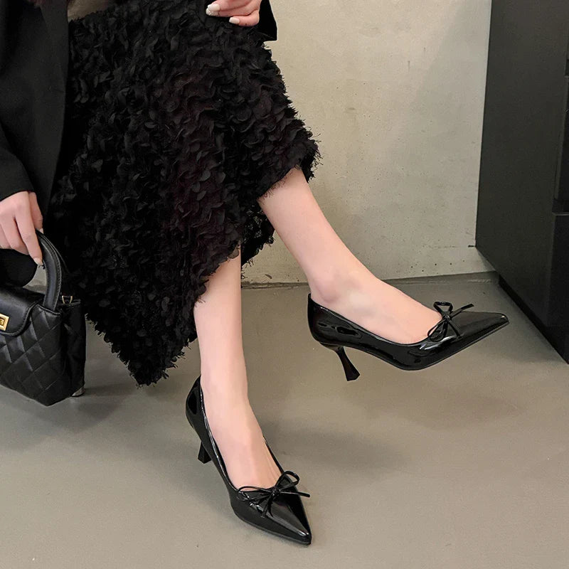 Butterfly-knot Office Pumps Shoes Thin Heel Slip On Shoes Eelgant Pointed Toe Party