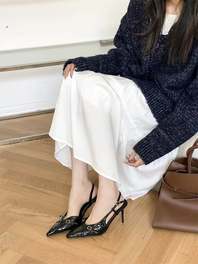 Street Style Buckle Strap Thin High Heels Pointed Toe Wedding Banquet Mule Shoes Zapatillas De Mujer