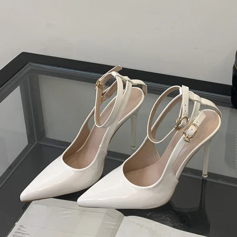 Pointed Toe Ankle Strap High Heels Elegant Party Shallow Brand Shoes Backless Stripper Shoes
