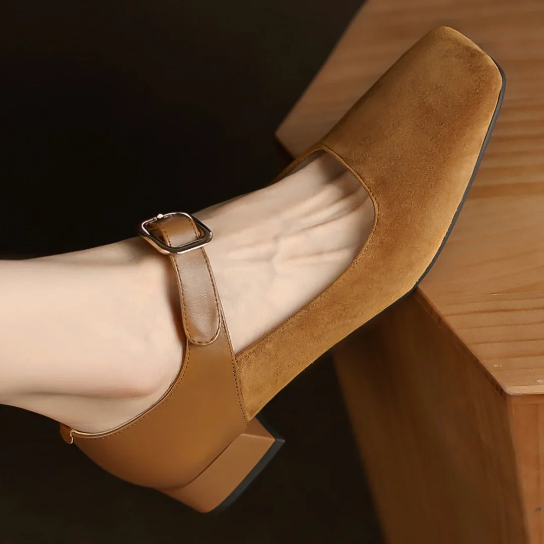 genuine leather patchwork metal buckle slip-on Mary Jane flats high quality soft comfortable retro elegant shoes