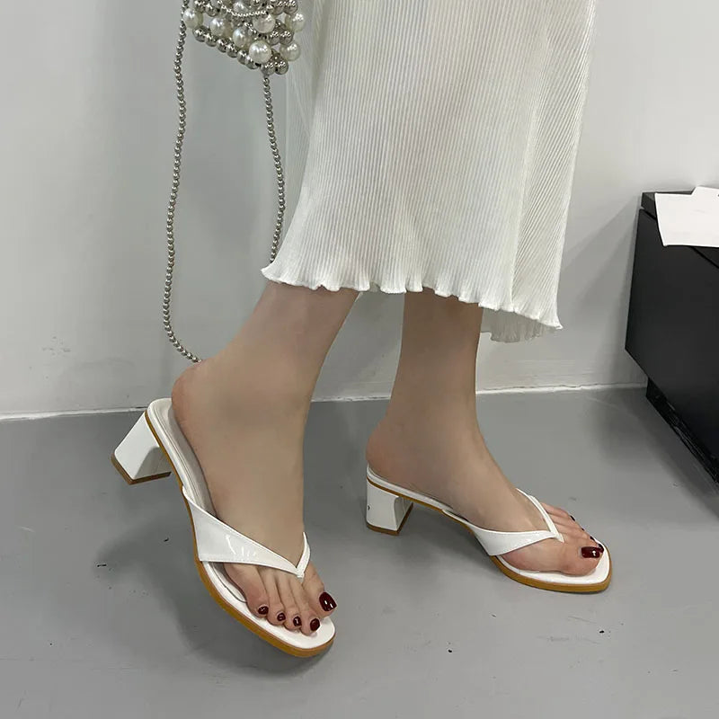 Heeled Slippers Shallow Square Heels Slippers Slides Flip flops Sandals