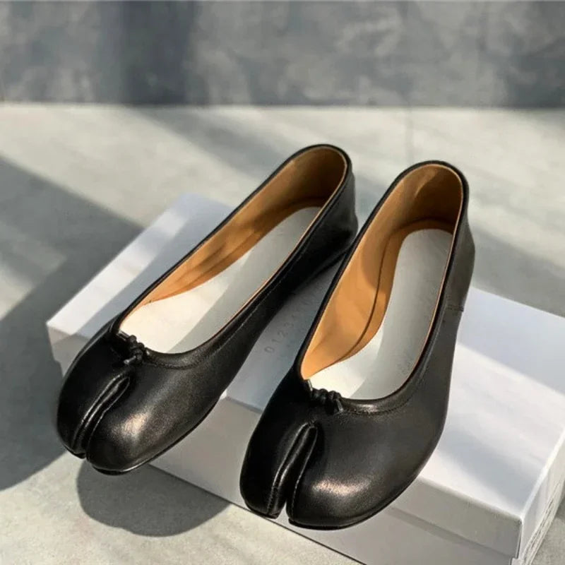 Soft Leather Split Toe Design Mules Flats Shoes Cozy Lightweight Soft Sole Loafers Mary Jane Pumps Ballet Shoe