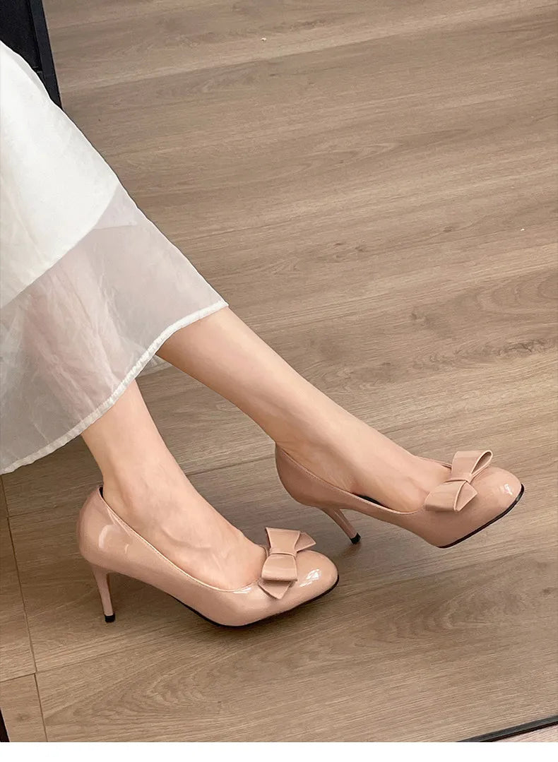 Thin High Heel Mary Jane Shoes Butterfly-knot Slip On Shoes Elegant Stripper Party Dress Pumps