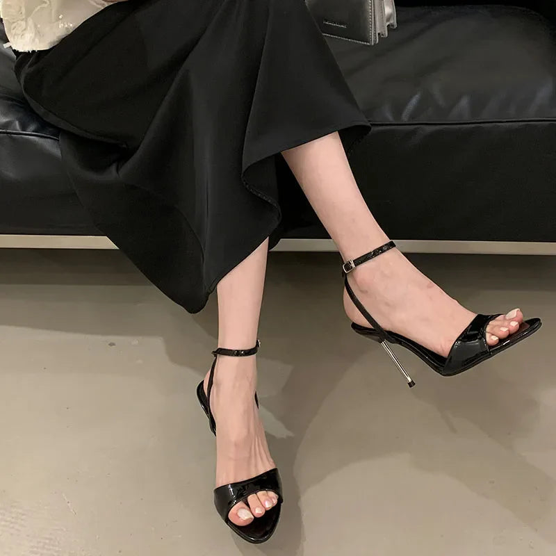 Ankle Buckle Super High Heels Sandals Shoes Round Toe Footwear Elegant Heeled Sandals