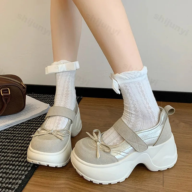 Bow Decoration Shallow Mouth Sports Single Shoes