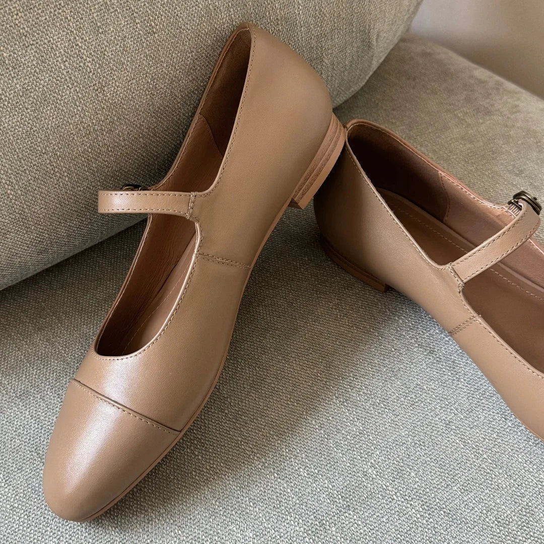 genuine leather round toe slip-on Mary Jane flats soft comfortable casual daily footwear shoes