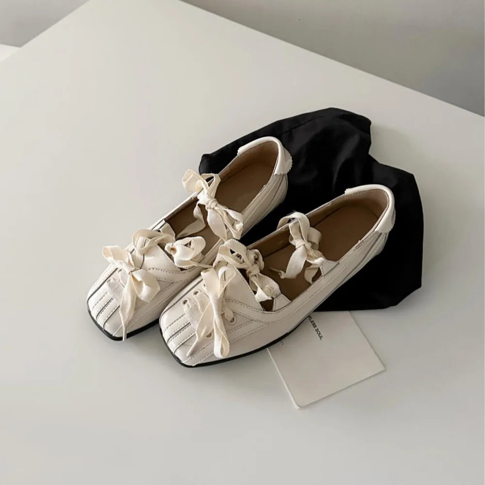 square head bow shallow mouth ballet shoes one-pedal flat Mary Jane single shoes