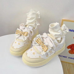 Students Sneakers Cute Causal Shoes School Patchwork Non-slip Sports Shoes with Bowknot