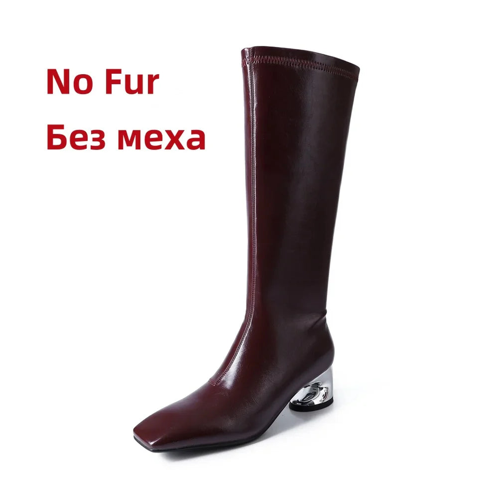 High Heels Simple Style Warm Slim Long Shoes Woman Thigh High Knight Boots