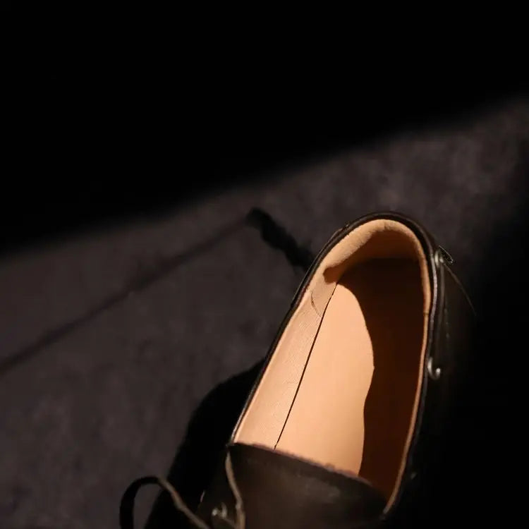 Leather Flats Shoes Loafers Round toe Vintage Suede Leather Casual British Style Flat Single Shoes