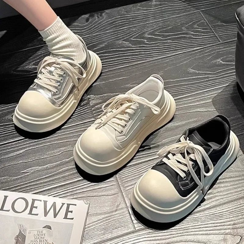 Casual Shoes Big Head Thick Bottom Lace-up Sneakers Versatile Street Style Shoes Tenis Feminino
