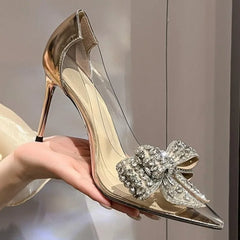 Pointed Crystal Fairy Wind Sandals Rhinestone Butterfly-knot Transparent High Heel Pumps
