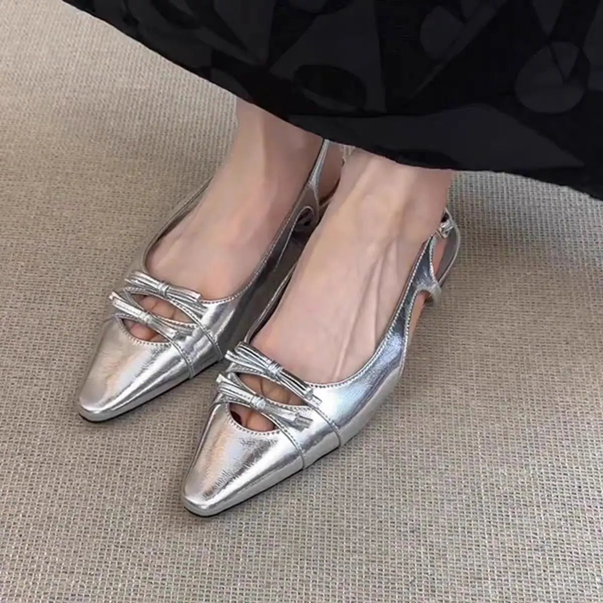 Cover Toe Butterfly-knot Low Heel Stripper Party Sandalias