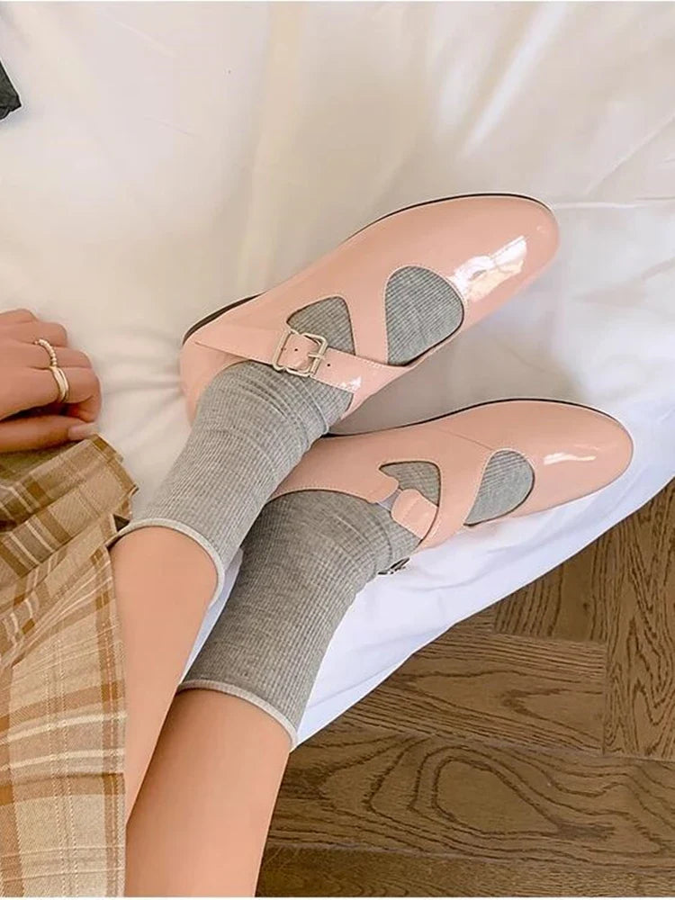 Ballet Shoes Flats Shoes Cross Large Size Genuine Leather Mary Jane Shoes