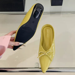 Slippers Bowknot Pointed Toe Heels Elegant Non-slip Mule Shoes Zapatos De Mujer