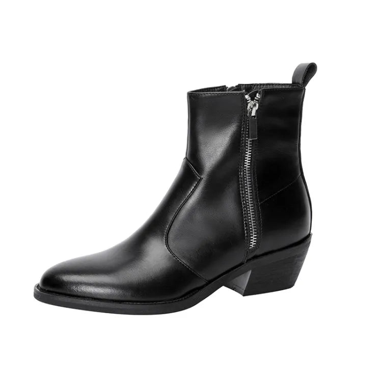 Shoes Warm Wool Boots Pointed Toe Chunky Boots Genuine Leather Boots Fur Boots