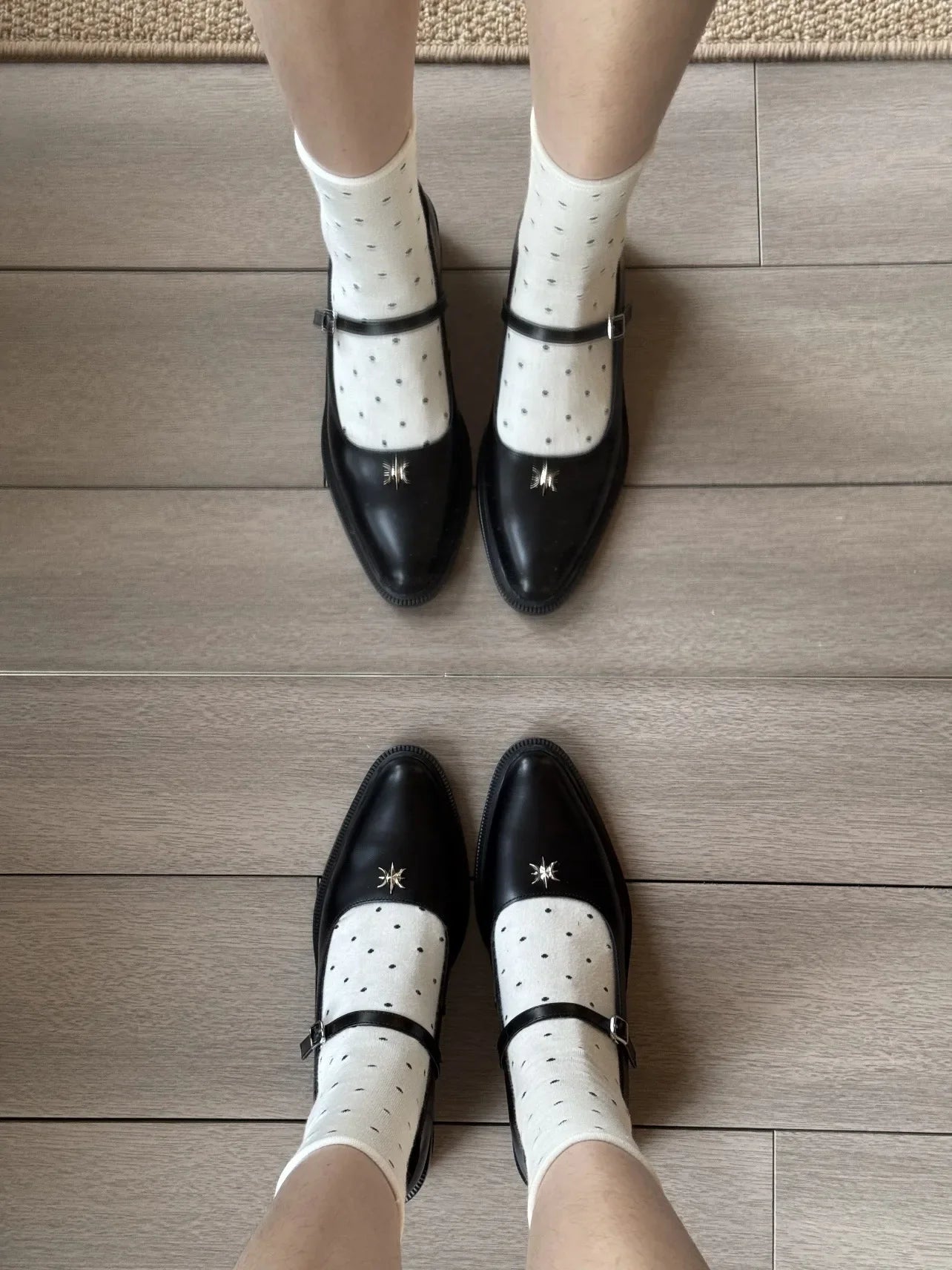 Shallow Mouthed Mary Jane Shoes Thick Heel with A Single Button Leather Shoes Metal Decorative Leisure Flat Shoes