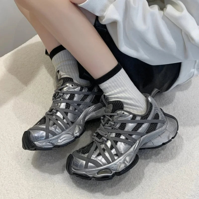 Platform Soled Lace Up Sneakers Comfortable Soft Sports Shoes Outdoor Casual Couple Running Shoes