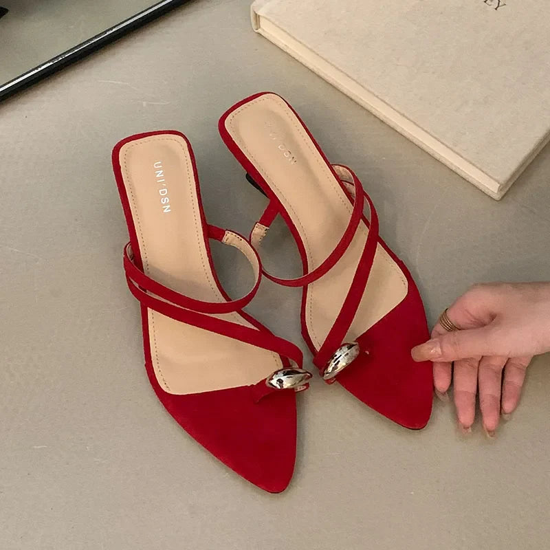 Metal Wedges Slippers Shoes Flip flops Footwear Pointed Toe Heeled Slippers Pumps Slides Shoes