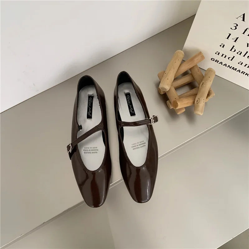 Flat mary janes shoes woman candy color soft leather ballet flats ankle strap comfy mocaasins