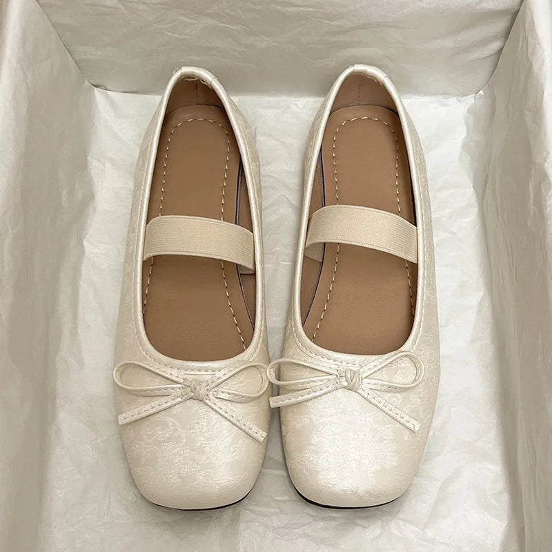 Ballerina Shoes Comfort Non-slip Loafers Leather Flats Elegant Bowknot Mary Janes Shoes