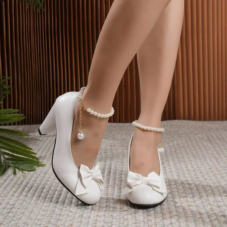 Bow-Knot Elegant Shallow Mouth Korean Shoes Pearl Decorateion Casual Sneakers Round Toe Heels Crystal Butterfly 2