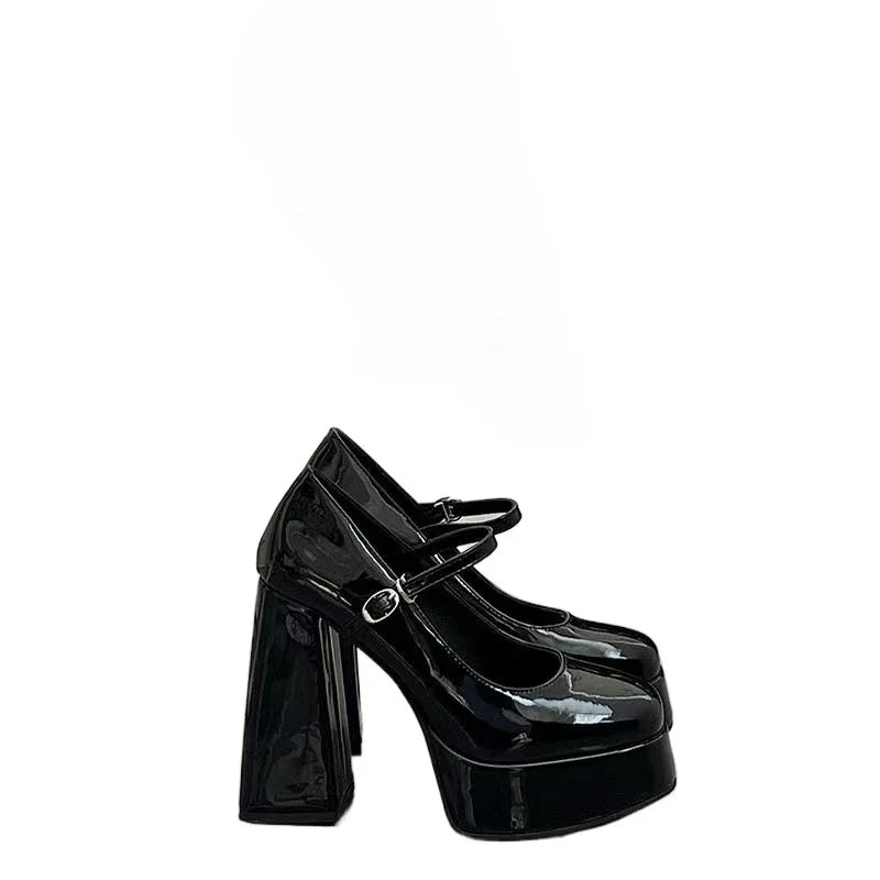 Platform Mary Jane High Heels Chunky Heeled Buckle Strap Solid Color Lolita Shoes Sweet Cosplay Pumps