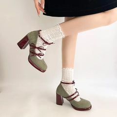 Thick Heel Mary Jane Shoes Butterfly-knot Buckle Strap Shoes Elegant Party Dress Pumps