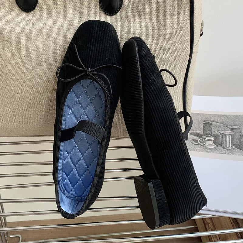 Sweet Butterfly Knot Stripe Design Mary Jane Shoes Comfortable Suede Elastic Band Casual Flats Elegant Brand Shoe