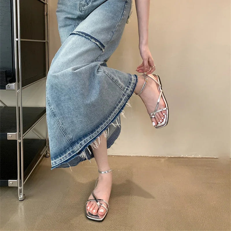 Gladiator Elegant Narrow Band Clip Toe Shoes Comfort Flats Beach Sandalias