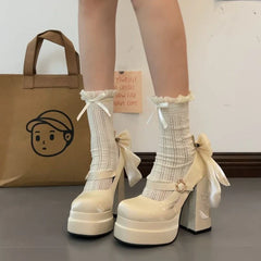 Night Club Platform Lolita Pumps Butterfly-knot High Heel Shoes Stripper Party Shoes