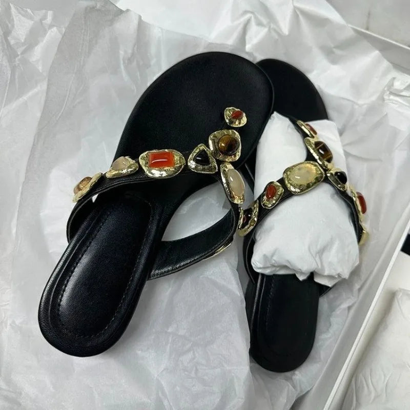 Low Heels Slippers Shoes Beach Clip Toe Dress Flip Flop Sandals Bohemia Outside Walking Slides