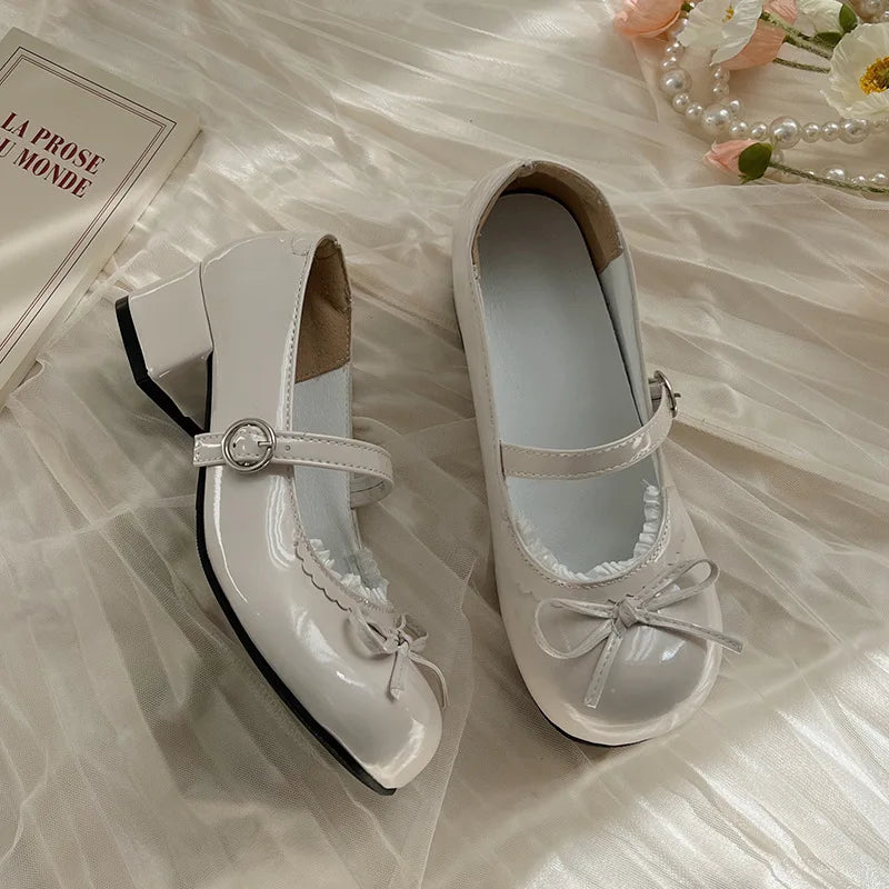 Round Toe JK Mary Jane Shoes Concise Outdoor Butterfly-knot Pumps Leather Shoes