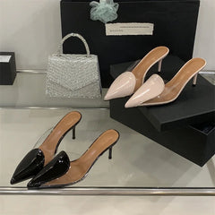 PVC Transparent Thin High Heels Slipper Pointed Toe Stripper Party Mule Slides Shoes Zapatos De Muje