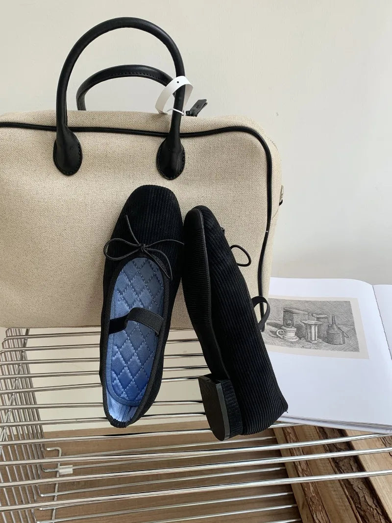 Sweet Butterfly Knot Stripe Design Mary Jane Shoes Comfortable Suede Elastic Band Casual Flats Elegant Brand Shoe