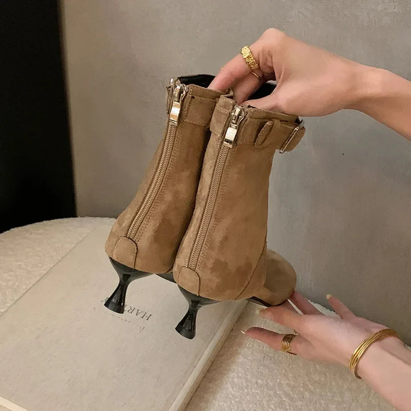 Open Toe Ankle Boots With Thin Heels Footwear Heeled Short Sandals Booties Shoes Flip flops