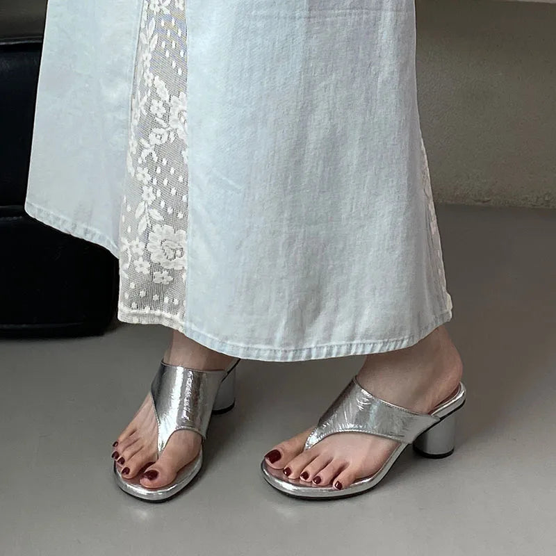 Red Footwear Round Heels Slippers Flip flops Elegant Heeled Sandals Slides