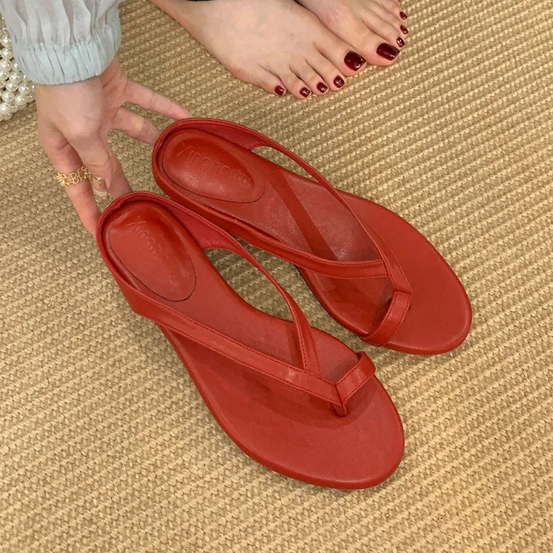 Low Heel Slippers Flip flops Shoes Round Toe Heeled Slippers Shoes