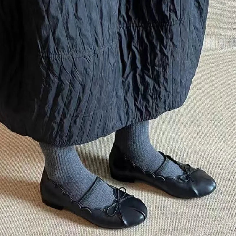 Sweet Bowknot Design Comfort Soft Ballet Flats Elegant Pleated Shallow Flats Loafers Zapatos De Mujer