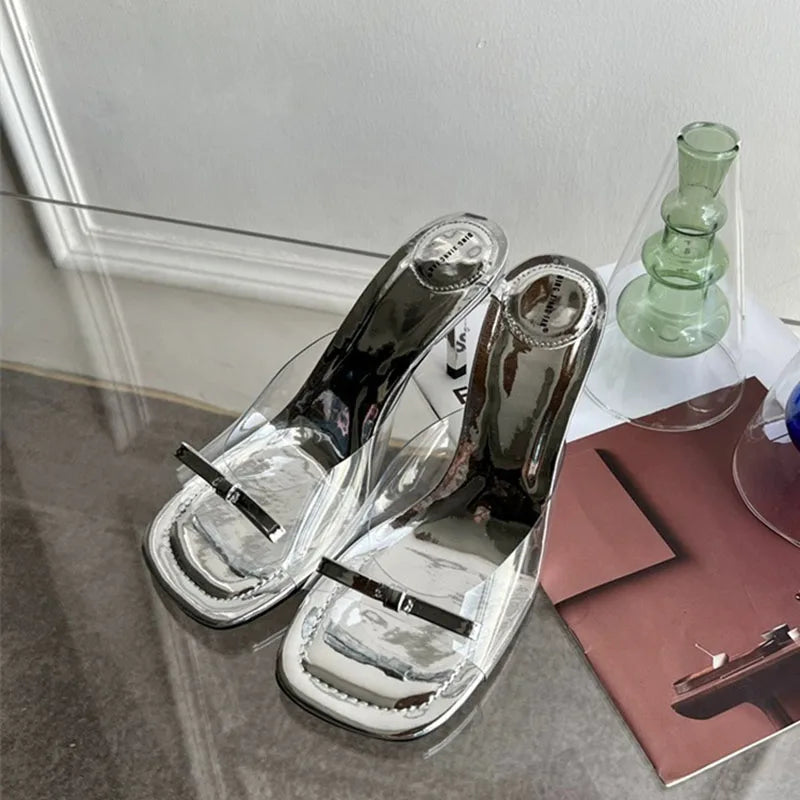 Open-Toe Stiletto Patent-Leather Buckle Sandals French Style High-Heeled Slippers Outdoor Wear Shoes