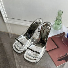 Open-Toe Stiletto Patent-Leather Buckle Sandals French Style High-Heeled Slippers Outdoor Wear Shoes
