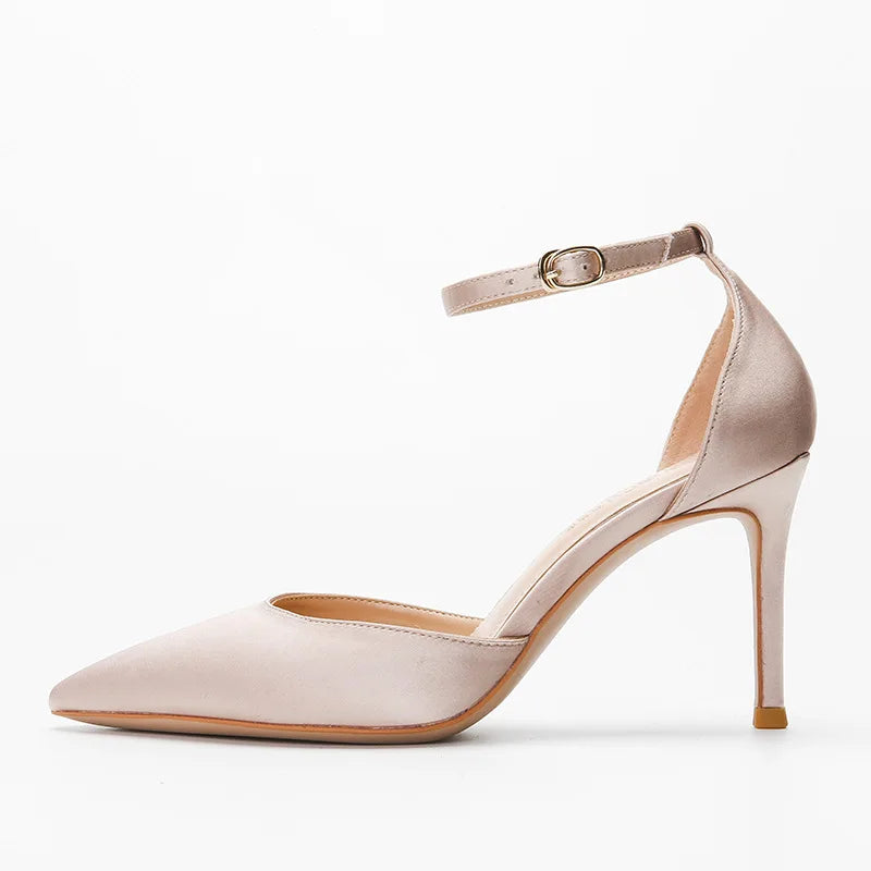 Satin Pointed Toe High-heeled Shoes All-match Stiletto Microfiber Exquisite One-line Sandals