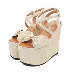 Red High Heel Wedge Shoes Platform Open Toe Heel