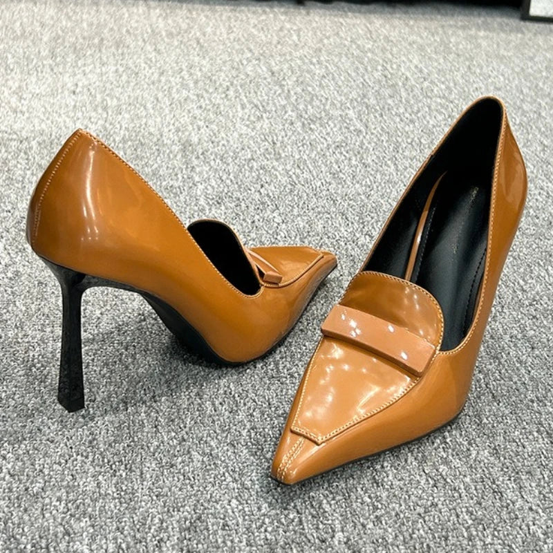 Pointed Toe Patent Leather High Heels Sewing Thin Heel Shoes Elegant Comfort Commuting Office Shoes