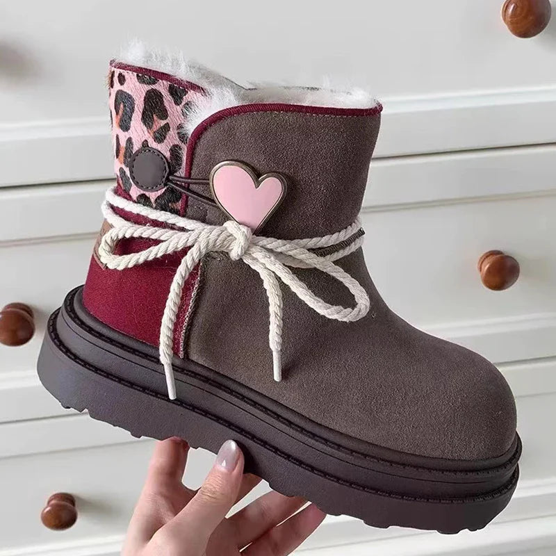 Snow Boots Platform Warm Fur Casual Outdoor High Top Shoes Heart Design Plush Ankle Boots High Quality Cotton Shoes