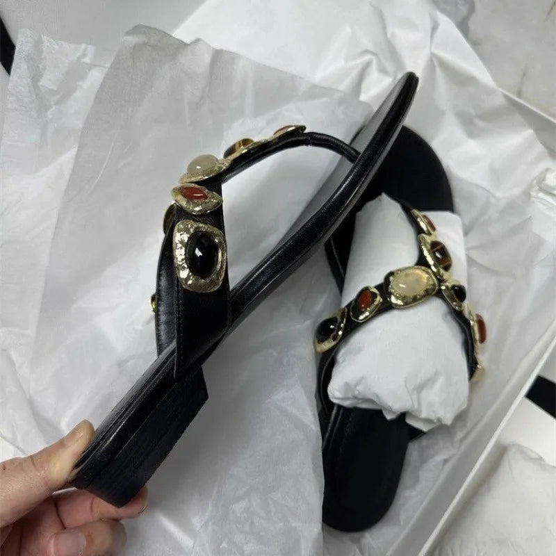 Low Heels Slippers Shoes Beach Clip Toe Dress Flip Flop Sandals Bohemia Outside Walking Slides