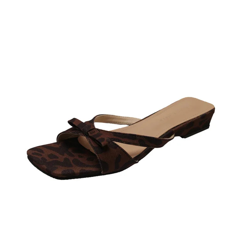 Beach Vacation Slippers Open Toe Low Heel Slide Casual Butterfly-knot