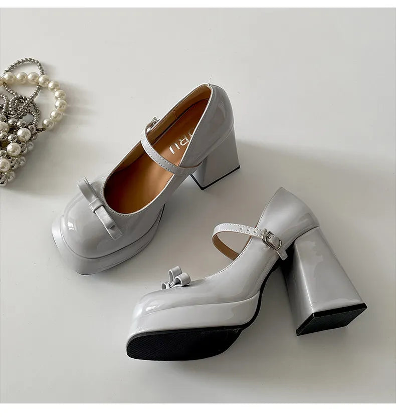 Platform Thick Heel Mary Jane Shoes Square Toe Shoes Elegant Height Increase