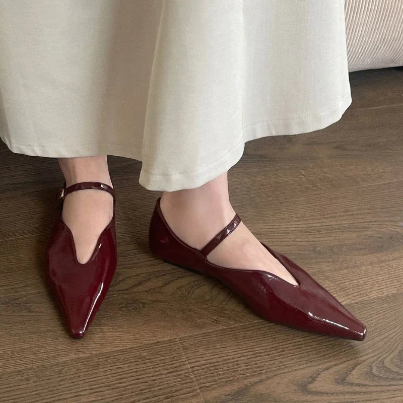Comfort Shallow Flat Shoes Pointed Toe Elegant Office Shoes Buckle Strap Footwear Zapatos De Mujer