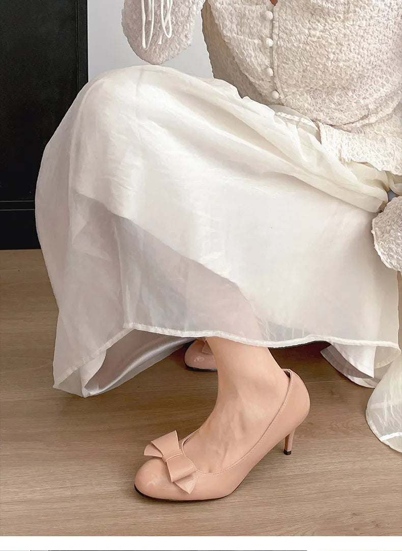 Thin High Heel Mary Jane Shoes Butterfly-knot Slip On Shoes Elegant Stripper Party Dress Pumps